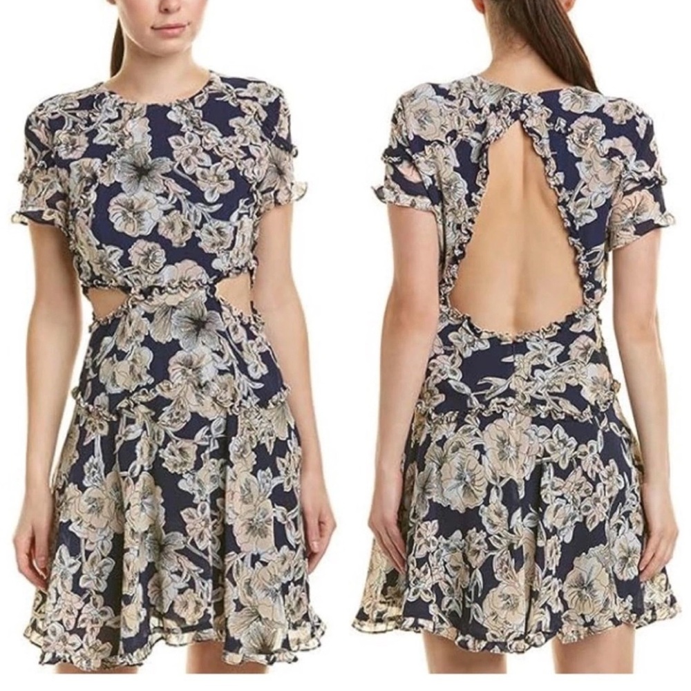 Bardot Navy and Cream Floral Backless Dress